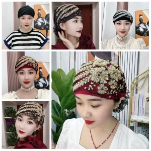 Foulard de tête en dentelle Turban chapeaux strass cravate élastique Hijab été mince foulard fleur écharpe à capuche islamique sous écharpe femmes