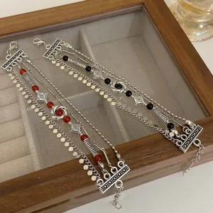 Bracelet élégant à pampilles de Style ethnique, fleur délicate, rétro multicouche, bijoux à main, ornement de poignet, perles, cadeau