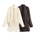 Satin Texture écharpe décoration robe courte 2025 femmes mode automne hiver nouvelles manches longues France femme robes de soirée