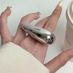 Bague Géométrique Exagérée en Or et Argent pour Femme, Grande Goutte d&rsquo;Eau, Bijoux de Luxe, Punk Vintage, Nouvelle Tendance, 2024