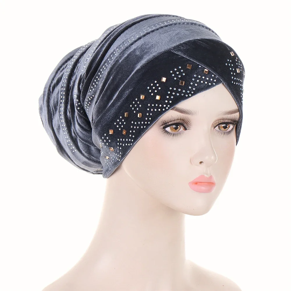 casquettes de turban musulmanes, hijabs intérieurs en velours doré pour femmes avec perceuse, tête enveloppante ethnique islamique, prêt à porter, bonnet hijab