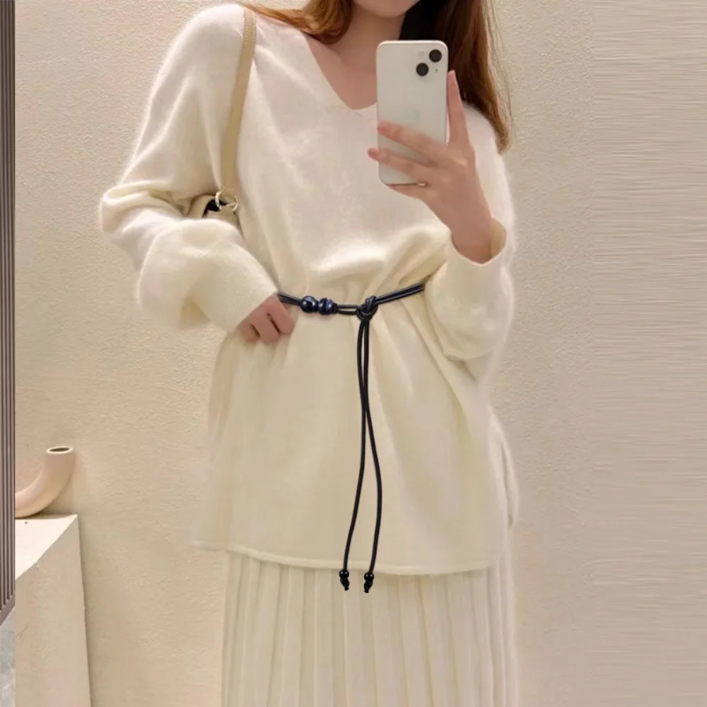 Ceinture fine en corde de taille pour femmes, Style ethnique, corde en cuir perlée, chemise habillée, décoration polyvalente à la mode, ceinture de taille réglable