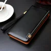 Marque de luxe hommes pochette en cuir longue sac à main Double fermeture éclair portefeuille d&rsquo;affaires pour mari cadeau noir marron mâle décontracté sac pratique