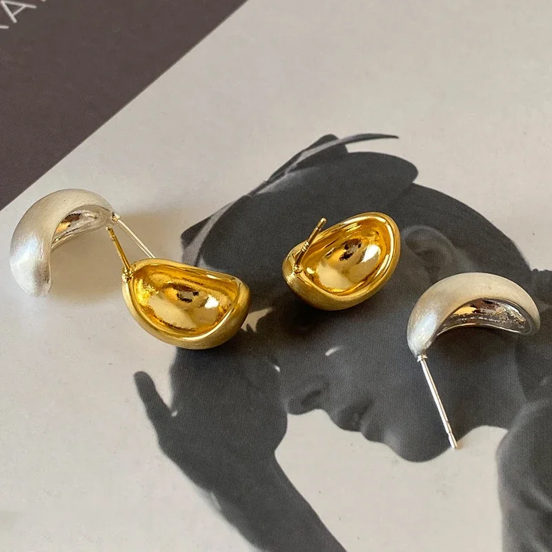 Boucles d'oreilles géométriques arquées brossées en argent Sterling 925 véritable pour femmes, bijoux fins tendance, accessoire minimaliste, 18K