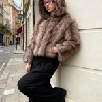 Manteau de fourrure à capuche pour femme bouton caché à manches longues manteau de fourrure moelleux femme hiver ample rue décontracté fausse fourrure manteaux dames