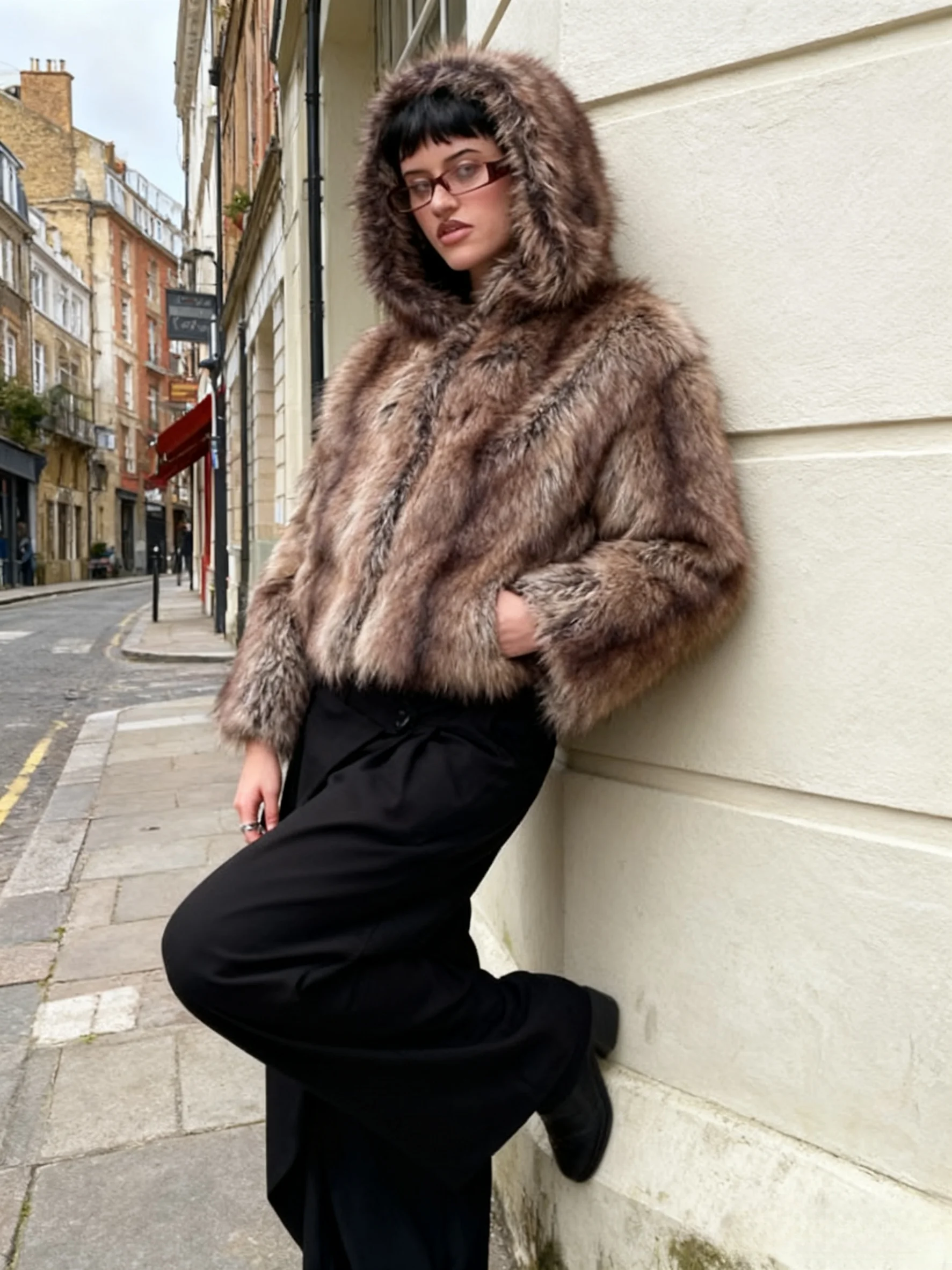 Manteau de fourrure à capuche pour femme bouton caché à manches longues manteau de fourrure moelleux femme hiver ample rue décontracté fausse fourrure manteaux dames Manteau de fourrure à capuche pour femme bouton caché à manches longues manteau de fourrure moelleux femme hiver ample rue décontracté fausse fourrure manteaux dames