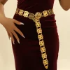 ceinture traditionnelle de style ethnique argenté pour femmes, chaîne de taille en métal avec pompon traditionnel ajouré, ceinture dorée thaïlandaise