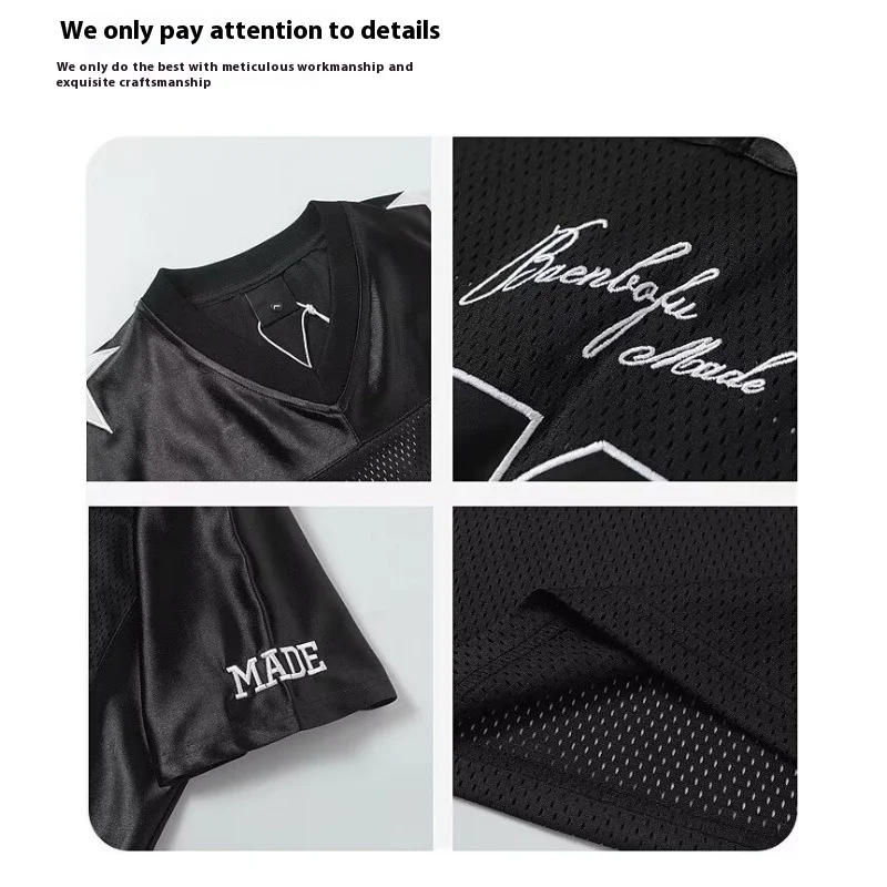 hommes jersey t shirt y2k vintage brodé Étoile patchwork sport t shirt homme hip hop harajuku décontracté séchage rapide urbain col en v haut