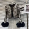 Blazer chic à carreaux en tweed grossier avec doublure de couette, veste à carreaux, manteau rembourré en coton, cardigan à manches longues, manchette en fausse fourrure, avocat, paillettes, Y