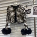 Blazer chic à carreaux en tweed grossier avec doublure de couette, veste à carreaux, manteau rembourré en coton, cardigan à manches longues, manchette en fausse fourrure, avocat, paillettes, Y