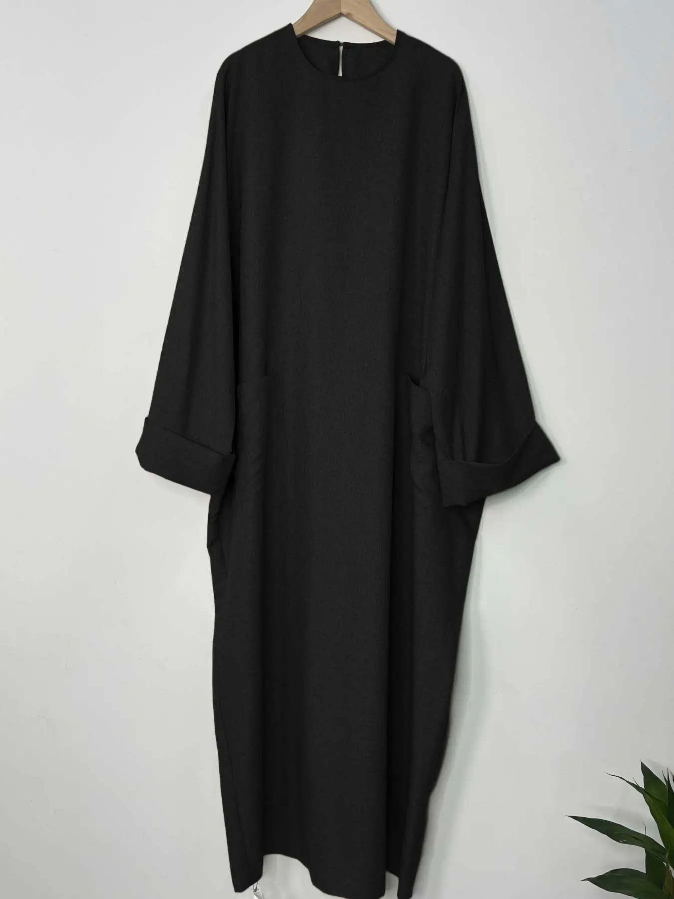 abaya musulmane du moyen orient pour femmes, jupe longue, couleur unie, robe islamique avec poches (foulard non inclus)