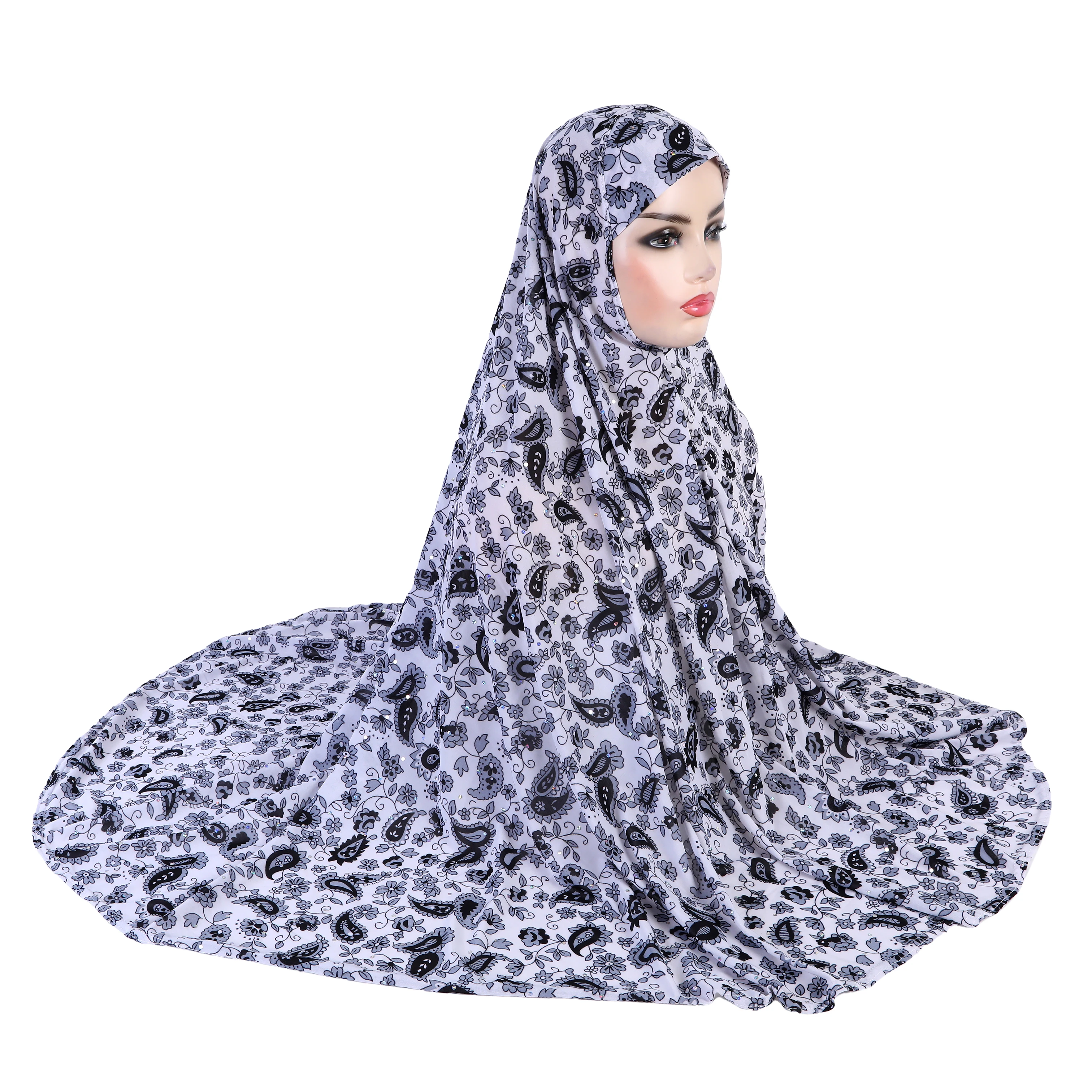 Extra grande taille doux imprimé XXXL musulman prier hijab amira tirer sur foulard islamique foulard