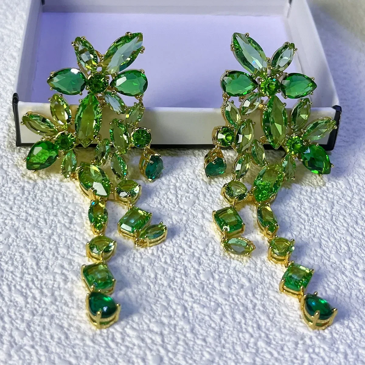 ensemble de bijoux fins de marque de luxe originale, cristal de zircon vert, collier, boucle d'oreille, bracelet, breloques pour femmes, accessoires de mariage
