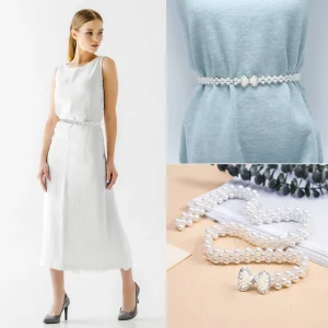 Ceinture de taille élégante en perles pour femmes, boucle élastique, chaîne de perles, robe pour filles, sangle en cristal, accessoires créatifs pour dames