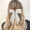 pince à cheveux coréenne avec nœud en perles, ruban élégant, épingle à cheveux, strass doux, barrette faite à la main pour femmes et filles, accessoires de coiffure pour enfants