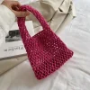 Sac fourre-tout d&rsquo;été tissé à la main ogo Crochet, sac de plage initié, sac à main évidé pour dames, ULde paille sous les bras