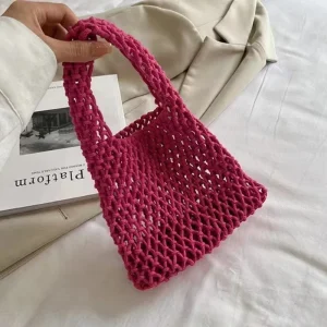 Sac fourre-tout d&rsquo;été tissé à la main ogo Crochet, sac de plage initié, sac à main évidé pour dames, ULde paille sous les bras