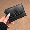 porte monnaie élégant en grain litchi, pochette courte ultra fine pour femmes, portefeuille court multifonction avec fermeture éclair, porte cartes en cuir pu
