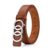 ceinture en cuir pu pour femmes, 1 pièce, mode argent, boucle à trois cercles, polyvalente, personnalisée, associée à des jeans, nouvelle collection