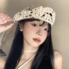 chapeau à fleurs respirant, style japonais, grande circonférence de la tête, béret ajouré, casquette tricotée au crochet fin assortie avec tout, vacances