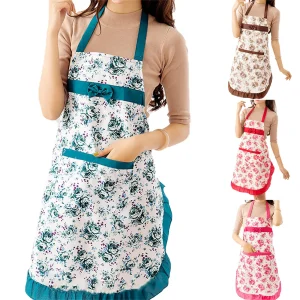 Tablier de Cuisine en Toile de Coton à Motif Floral pour Femme, Étanche à l&rsquo;Huile, avec Poches et Ceinture de Taille Réglable
