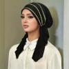 femmes écharpe instantanée hijab rayures dorées élastique chapeau casquette musulman hijab solide bandeau moyen orient islamique turban bandana