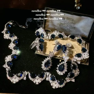 SILEVER-Ensemble de Bijoux de Luxe Antique pour Femme, Saphir de Laboratoire, Bague en Conique, Boucles d&rsquo;Oreilles, Collier, Accessoires pour Patients de Mariage, 925