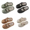 pantoufles plates antidérapantes pour femmes, sandales à bout rond, chaussures à semelles souples, pantoufles d'été en cuir pu