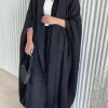 abaya plissé musulman pour femmes, cardigan à manches chauve souris, trench coat solide, col rabattu, dubaï, grande taille, manteau de luxe pour femmes