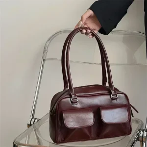 Vintage femmes affaires sacs à bandoulière Simple dames trajet sac fourre-tout en cuir Pu femme sous les bras sac bordeaux grands sacs à main sac à main