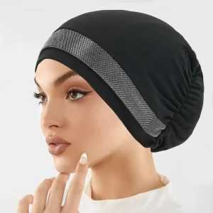 Femmes musulmanes paillettes chapeau intérieur casquette islamique sous-écharpe enveloppement chimio Bandana musulman perte de cheveux bonnets Hijab Bonnet sous-capuchon indien