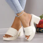 Pantoufles à Plateforme en Cuir Élégantes pour Femme, Talons Hauts d&rsquo;Extérieur, Sandales de Plage Décontractées, Chaussures d&rsquo;Été