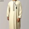 mode musulmane abaya pour hommes robe à manches longues robe col rond broderie hommes jubba thobe pakistan arabe islam vêtements prière caftan