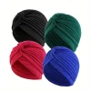 4 pièces/ensemble couleur unie turban casquette élastique bonnet foulard femmes chimio chapeaux décontracté plissé tête enveloppement