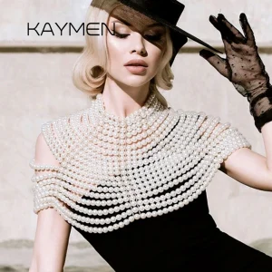 Colliers de luxe en perles pour femmes, chaîne de corps, épaule, hauts à la mode, colliers de perles, accessoire de bijoux populaire