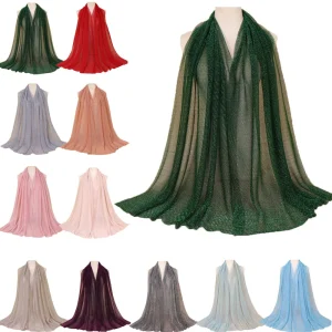 Foulard Hijab plissé à paillettes pour femmes musulmanes, longue écharpe châle froissée, froissée, brillant, couvre-chef, mode islamique, 200x75cm