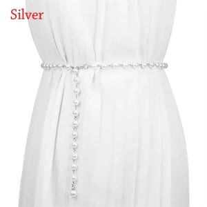 Ceinture blanche élégante avec perles, style bohème, chaîne de taille pour femmes