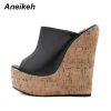 aneikeh noir plate forme sandales à talons compensés pantoufles 2025 été mode peep orteil super haute hauteur sexy sandale mules zapatillas mujer