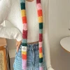 Écharpe pour femme – design mignon à rayures arc en ciel, écharpe étroite élastique et extensible pour la chaleur de l'hiver, accessoire de mode fait à la main