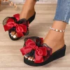 Talon compensé avec nœud chaussons pour femmes et sandales pour dames chaussures de conceptions supérieures en vente décontracté 2025 diapositives tendance chaussures de haute qualité