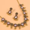 collier et boucles d'oreilles pour femmes, ensemble de bijoux rétro à motifs de fleurs incrustés de diamants et élégants pour femmes