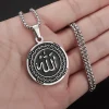 collier allah pour hommes, pendentif rond en acier inoxydable, couleur or, bijoux islamiques, amulette, cadeaux musulmans