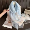 foulard en soie fin élégant, grande perle, broderie papillon, foulard de luxe pour femmes, châles hijab