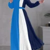 zanzea hijabs femmes robes longues plissées modeste contraste couleur à manches longues ceinturée a ligne robe maxi abaya robes vêtements musulmans