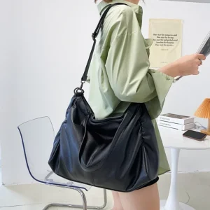 Grands sacs à bandoulière noirs pour femmes, grand sac de shopping Hobo, couleur unie, sac à main en cuir souple de qualité, fourre-tout de voyage pour dames