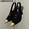 mode étrange talons hauts sandales femmes métal bout pointu daim slingbacks pompes été sexy fête mariage mariées chaussures femme