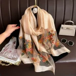 Mode doux mince luxe foulard en soie fleur broderie grandes femmes Hijab châles Foulard enveloppes brillant dentelle écharpe Foulard