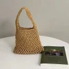 sac fourre tout d'été tissé à la main ogo crochet, sac de plage initié, sac à main évidé pour dames, ulde paille sous les bras