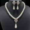 Collier de perles élégant, boucles d&rsquo;oreilles avec diamant, pendentif creux incrusté, bijoux classiques, cadeau pour mariées, mariage et Occasions formelles