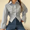 chemise chic en mousseline de soie pour femme, vêtement à proximité croisée, wstring, dos aux, chimdesign, col rabattu, simple boutonnage, couleur unie